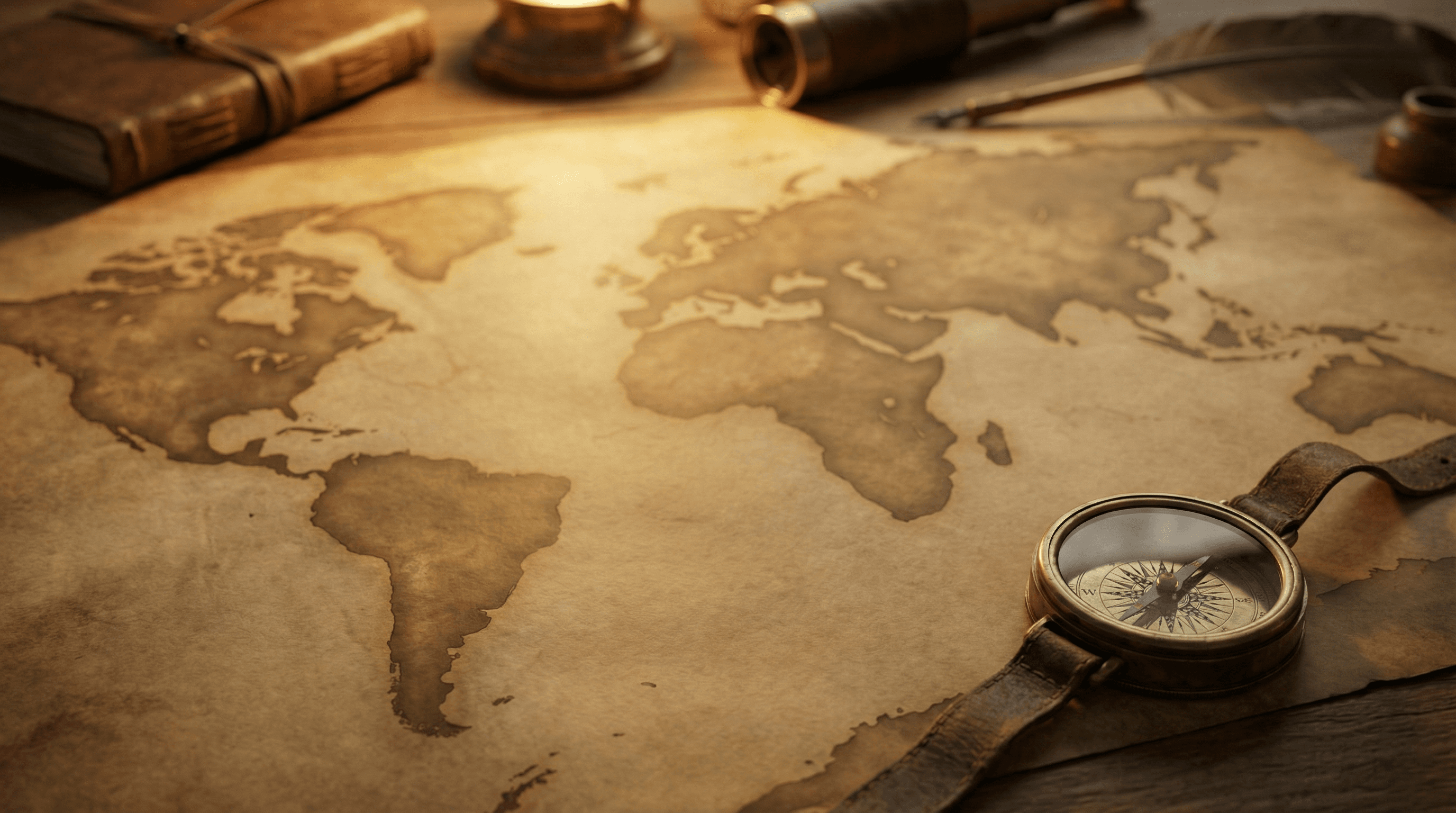 世界地図とコンパスの写真